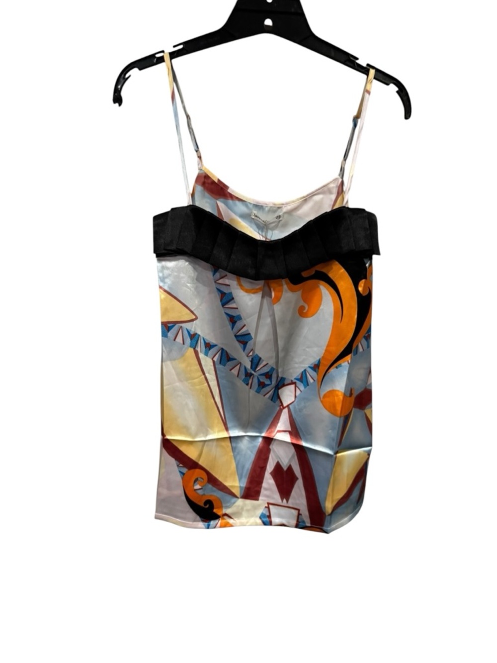 Silk-Feel Graphic Print Camisole with Black Trim